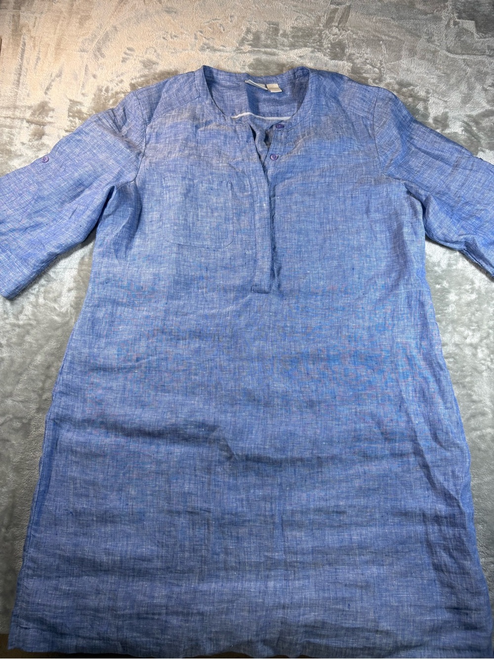 Chicos 100% Linen Blue Henley Tunic Shift Dress Size Large